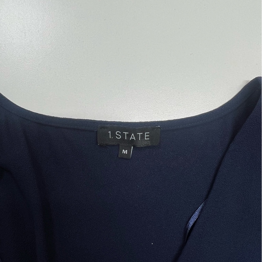 1.STATE Ruched Faux Wrap Dress Navy Blue Size Medium NEW - Picture 4 of 13